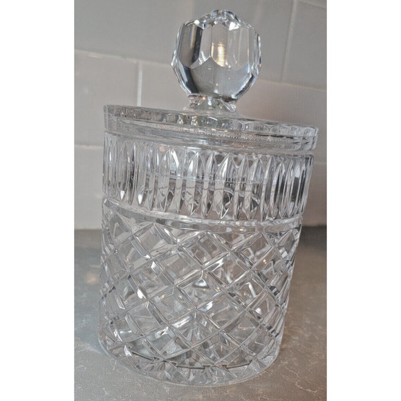 Czech MCM Vintage ￼Cut Crystal ￼Ice Bucket -Cookie Jar Canister w/Lid Starburst - Picture 3 of 7
